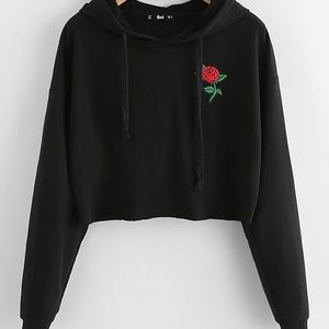 Embroidered Rose Crop Hoodie